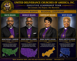 Executive Leadership Team — regional bishops of United Deliverance Churches of America, each named beneath their portrait